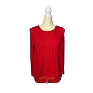 Lucky Brand Red Knit Sheer Underlay Layered Sweater Women's Size Small